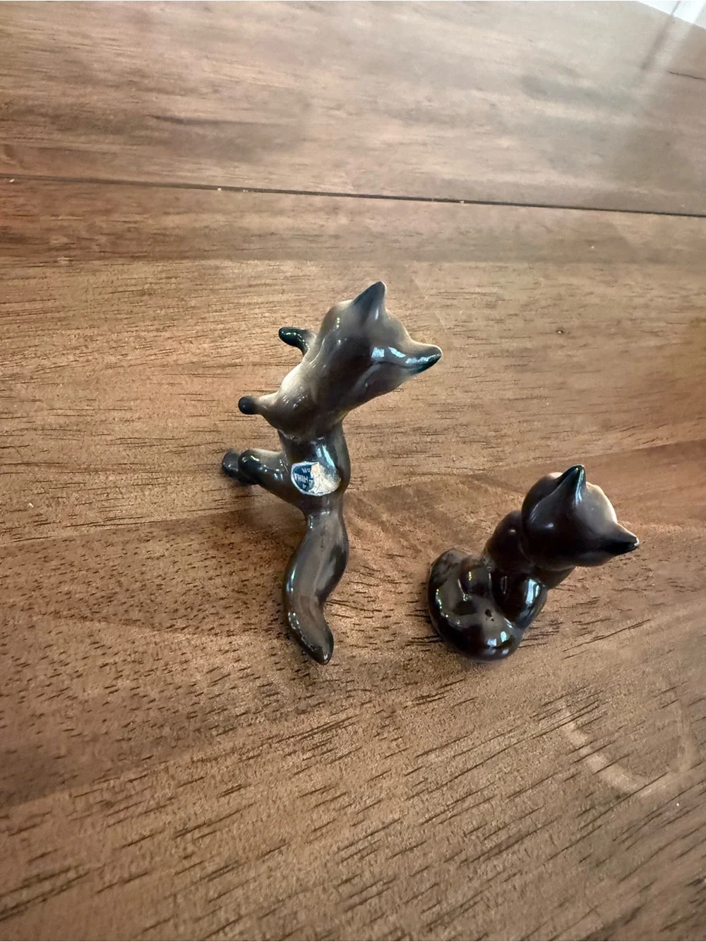 Vintage Mikasa Japan Fox Figurines Pair Miniature Bone China Woodland Kitsch